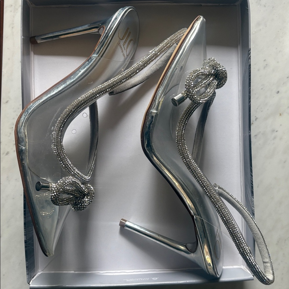 Jennifer Lopez Flina clear bow embellished party high heels sling back size 7 - Picture 6 of 8